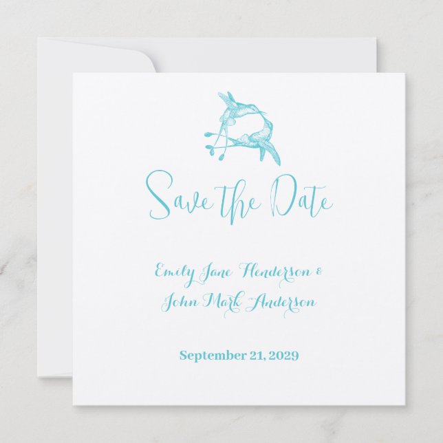 Invitation Colombe de mariage Baiser de Colibri Radiance Bleu (Devant)