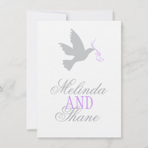 Invitation Colombe grise ruban violet RSVP mariage formel