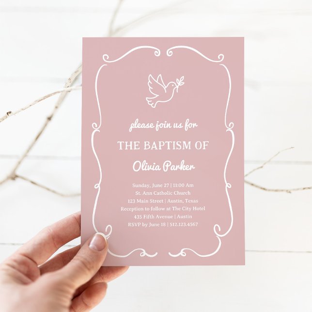 Invitation Colombe rose dessinée à la main de manière fantais (Créateur téléchargé)