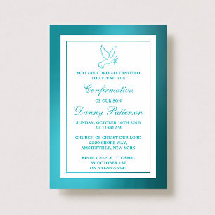 Invitation Colombe sarcelle métallique Sainte Communion ou Co