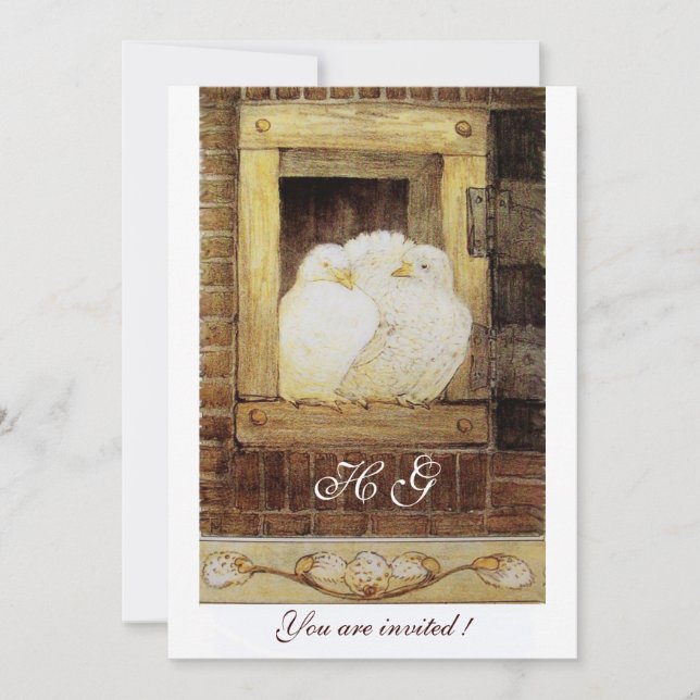 Invitation Colombes blanches à la fenêtre monogramme, brun ja (Devant)