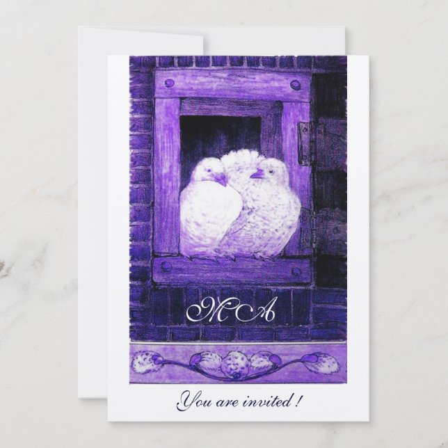 Invitation Colombes blanches à la fenêtre monogramme, champag (Devant)