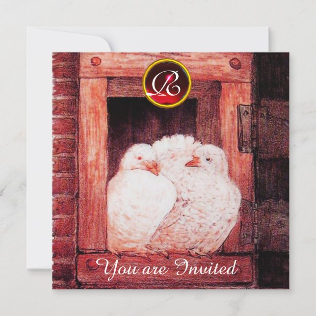 INVITATION COLOMBES BLANCHES À LA FENÊTRE ROUGE GEMME MONOGRA (Devant)