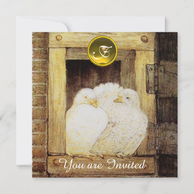 INVITATION COLOMBES BLANCHES DANS FENÊTRE MARIAGE PARTI BRUN  (Devant)