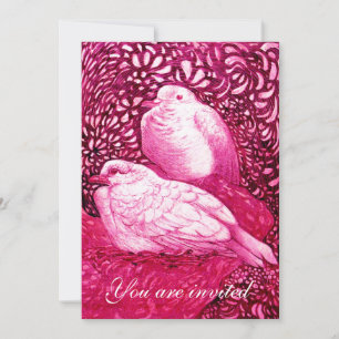 INVITATION COLOMBES BLANCHES DANS LE FUCHSIA ROSE