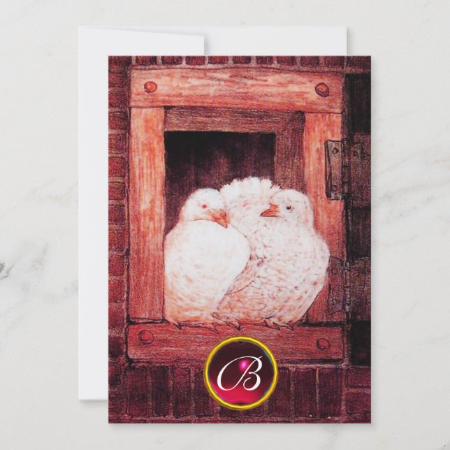 INVITATION COLOMBES BLANCHES DANS UNE FENÊTRE ROUGE GEM MONOG (Devant)