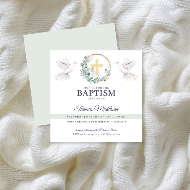 Invitation Colombes blanches pour baptême chrétien (Créateur téléchargé)