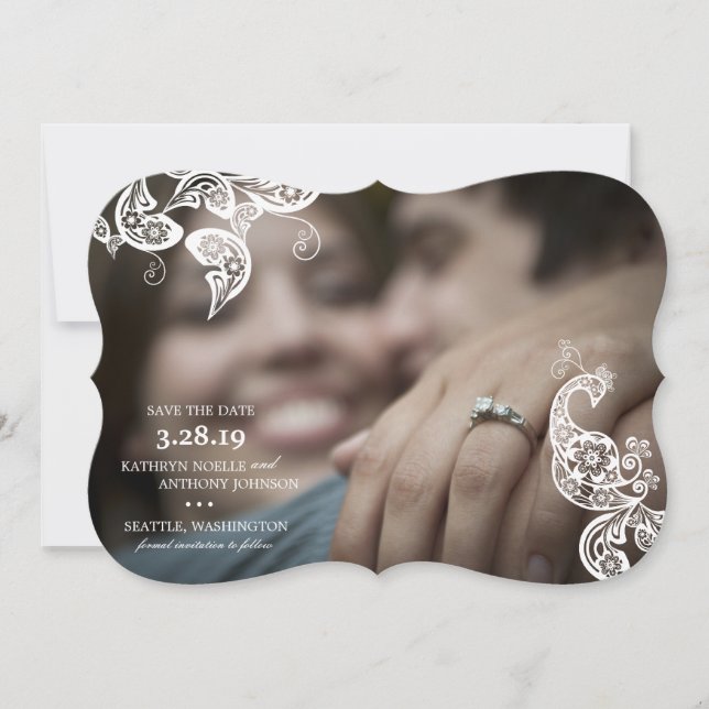 Invitation Colon Floral Blanc Enregistrer La Date Annonce (Devant)