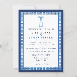 Invitation Colonne grecque de clé bleue méditerranéenne