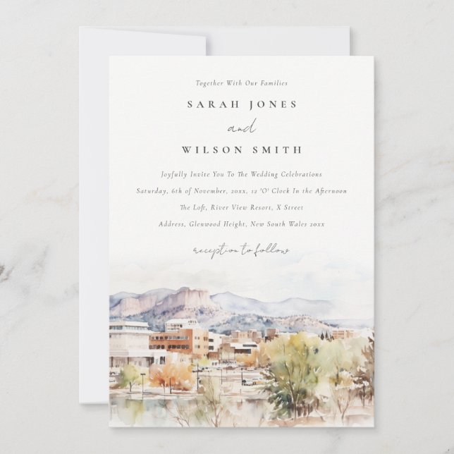 Invitation Colorado Springs, Colorado Watercolor Wedding (Devant)