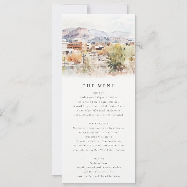 Invitation Colorado Springs, Colorado Watercolor Wedding Menu (Devant)