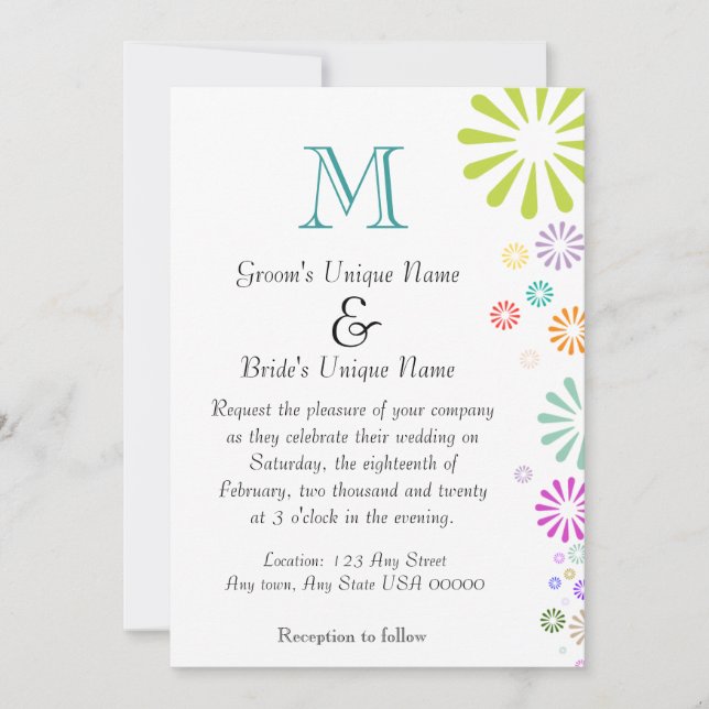 Invitation Colorburations Monogramme Mariage (Devant)