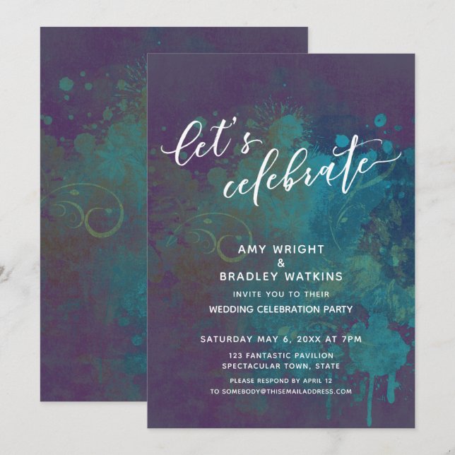 Invitation Coloré Abstrait Réception uniquement Let's Celebra (Devant / Derrière)