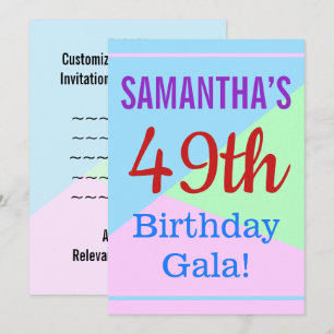 Invitation Coloré, Amusant "Gala du 49e anniversaire !" Invit