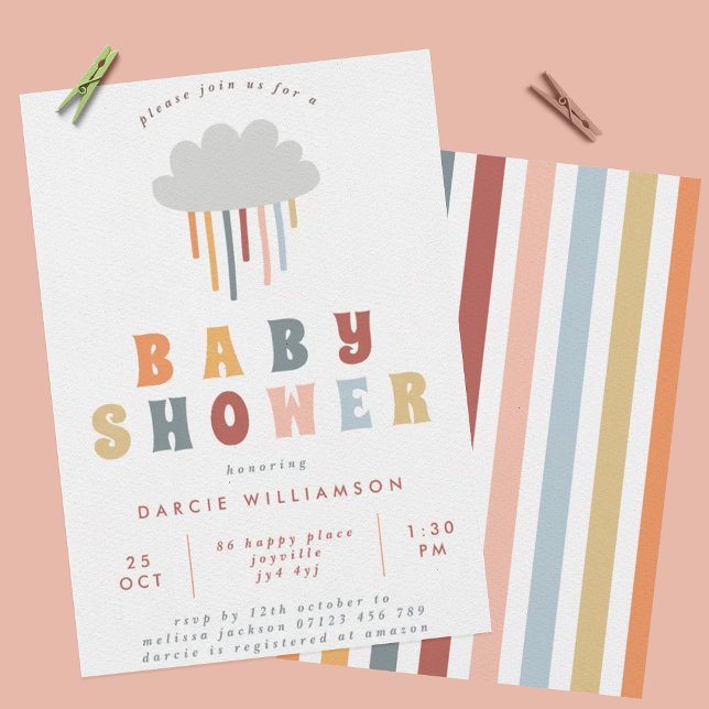 Invitation Coloré Boho Cloud Rainbow Raindrops Baby shower (Créateur téléchargé)