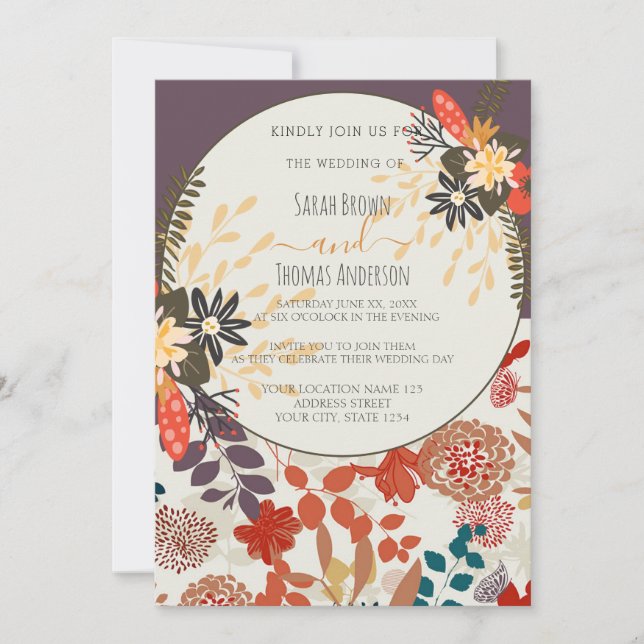 INVITATION COLORÉ BOHO FLORAL (Devant)