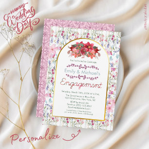 Invitation Coloré Bold Floral Blooms Gold Engagement Party