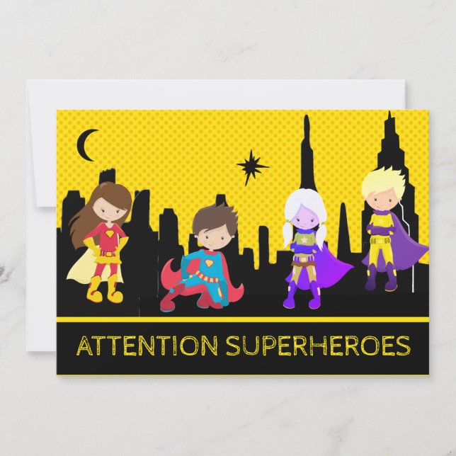 Invitation *~* Coloré Bold SUPERHEROS Anniversaire de enfant  (Devant)