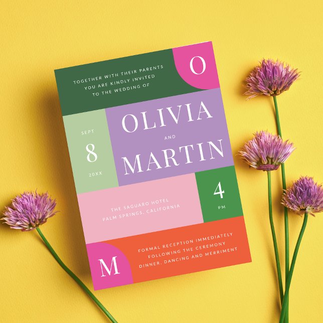 Invitation Coloré Bright and Bold Orange et Mariage rose (Créateur téléchargé)