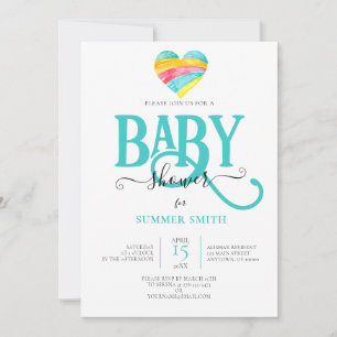 INVITATION COLORÉ COEUR COEUR DE COEUR GENRE BABY SHOWER NEUT