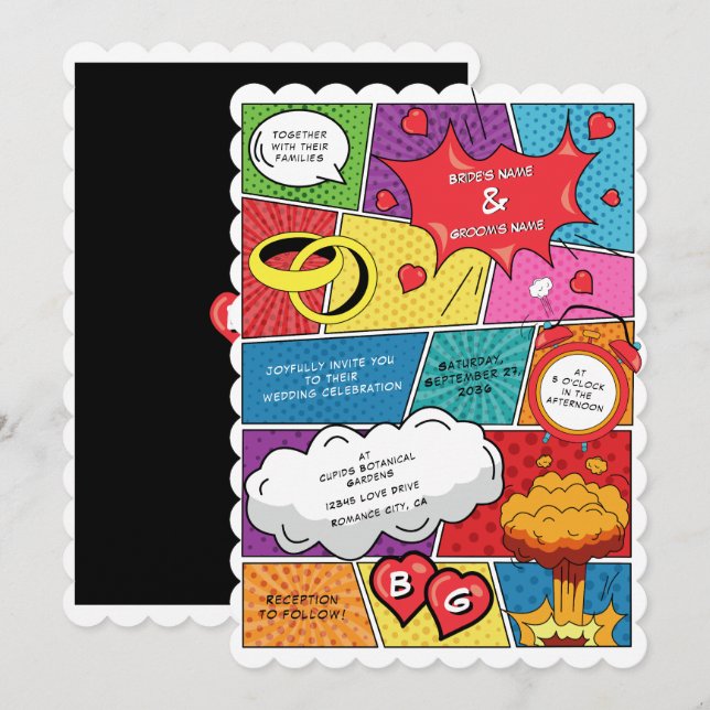 Invitation Coloré Comic Book Pop Art Mariage (Devant / Derrière)