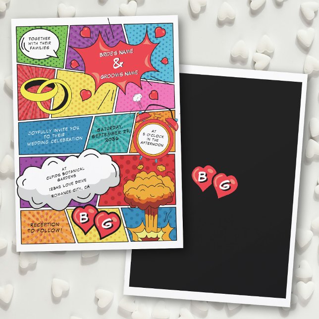 Invitation Coloré Comic Book Pop Art Mariage (Colorful Comic Book Pop Art Wedding Invitation)