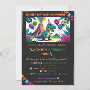 Invitation coloré Dino Balloons - modifiable