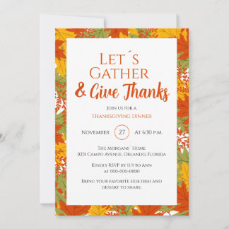 Invitation Coloré Donner Merci Feuilles Automne Thanksgiving