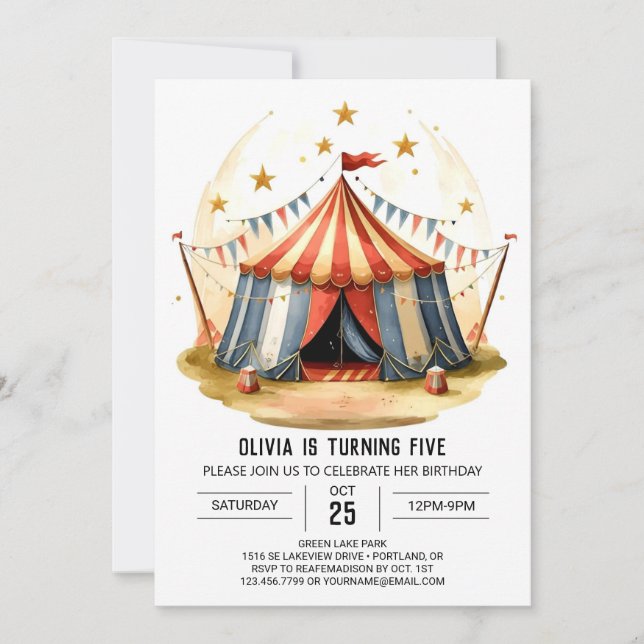 Invitation Coloré Editable Delight Circus Anniversaire (Devant)