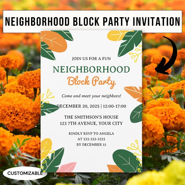 Invitation Coloré été Quartier bloc Parti (Créateur téléchargé)