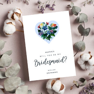 Invitation Coloré Floral Coeur Bleu Shades Bridesmaid