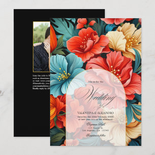 Invitation Coloré Floral Fiesta Mariage Photo et QR Code