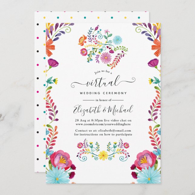 Invitation Coloré Floral Mexicain Fiesta Mariage virtuel (Devant / Derrière)