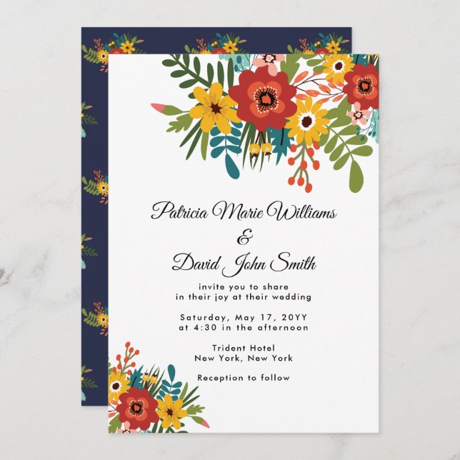 Invitation Coloré Floral Rustique Mariage (Devant / Derrière)