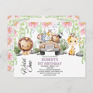 Invitation Coloré Floral Wild One Jungle Safari Anniversaire