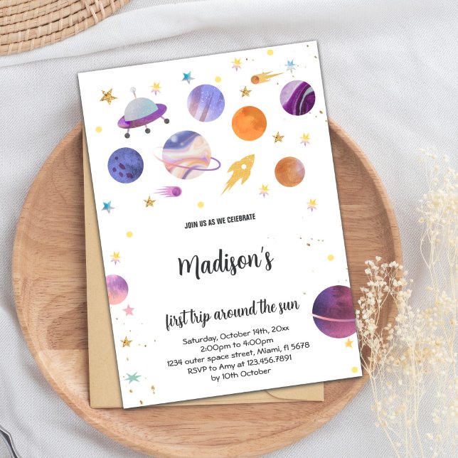 Invitation Coloré Galaxy Thème pour enfants (Planets Outer space Birthday Invitations)
