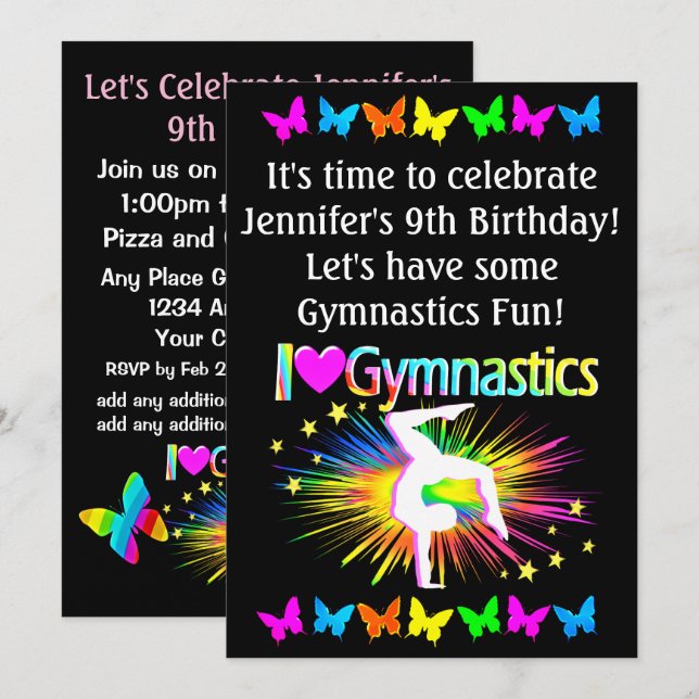 INVITATION COLORÉ J'ADORE L'INVITATION GYMNASTIQUE (Devant / Derrière)