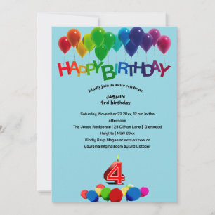 Invitation Coloré Jaune Rouge Vert Ballons Anniversaire de en