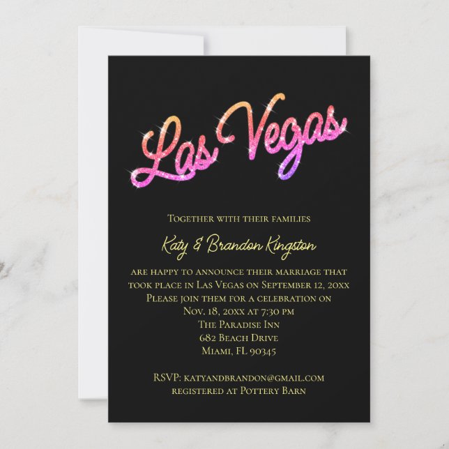 Invitation Coloré Las Vegas Sparkles Post Mariage (Devant)