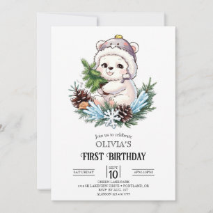 Invitation Coloré Magic Polar Ours 1er Anniversaire numérique