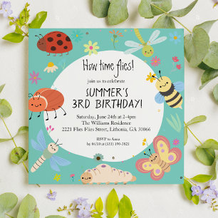 Invitation Coloré mignon Bugs Enfants Carré Anniversaire