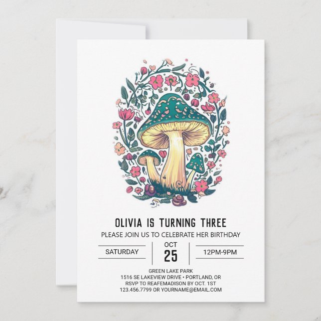 Invitation Coloré mignon champignons numériques Anniversaire (Devant)