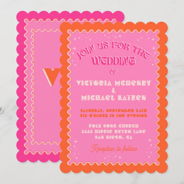 Invitation Coloré Mod brillant Gras Mariage rétro (Devant / Derrière)