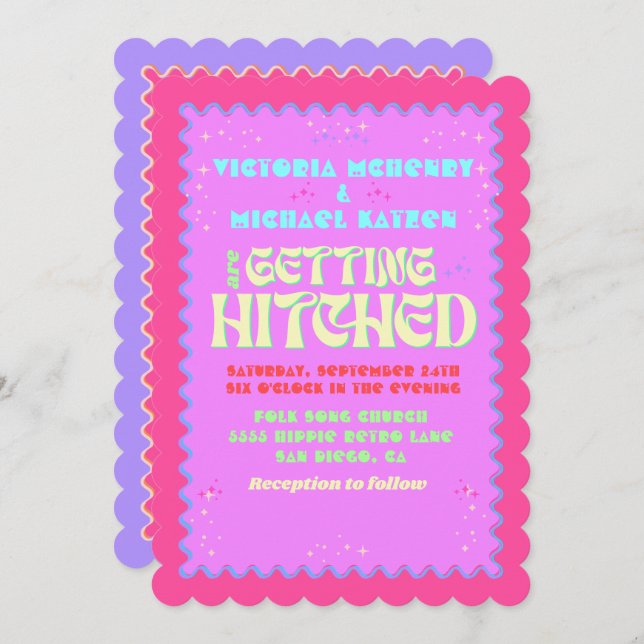 Invitation Coloré Mod brillant Gras Mariage rétro (Devant / Derrière)