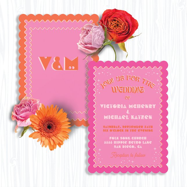Invitation Coloré Mod brillant Gras Mariage rétro (Créateur téléchargé)