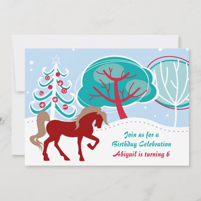 Invitation Coloré neige hiver Vacances Cheval Anniversaire (Devant)