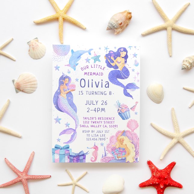 Invitation Coloré Notre Petite Sirène Tous Les Âges Anniversa (Créateur téléchargé)