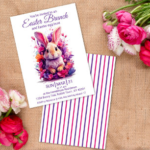 Invitation Coloré Pastel Bunny de Pâques & Florales d'aquarel