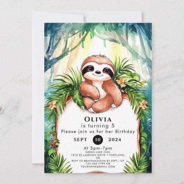 Invitation Coloré Pastel Sloth Anniversaire (Devant)