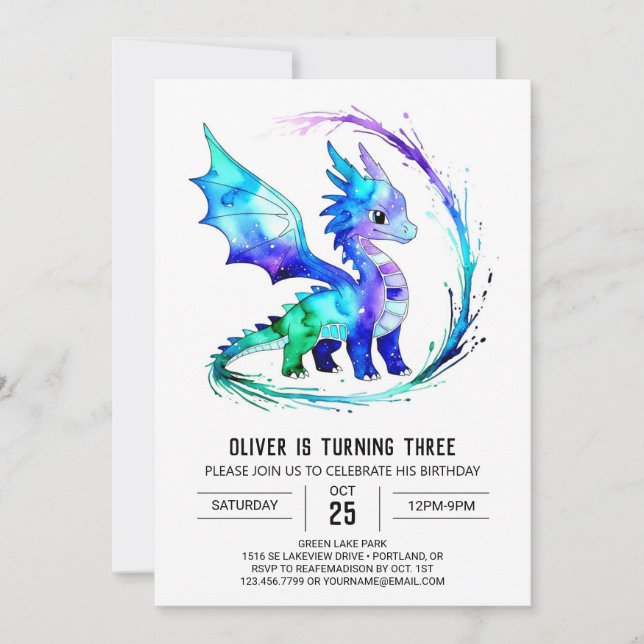 Invitation Coloré Personnalisé Dragon Digital Boy Anniversair (Devant)